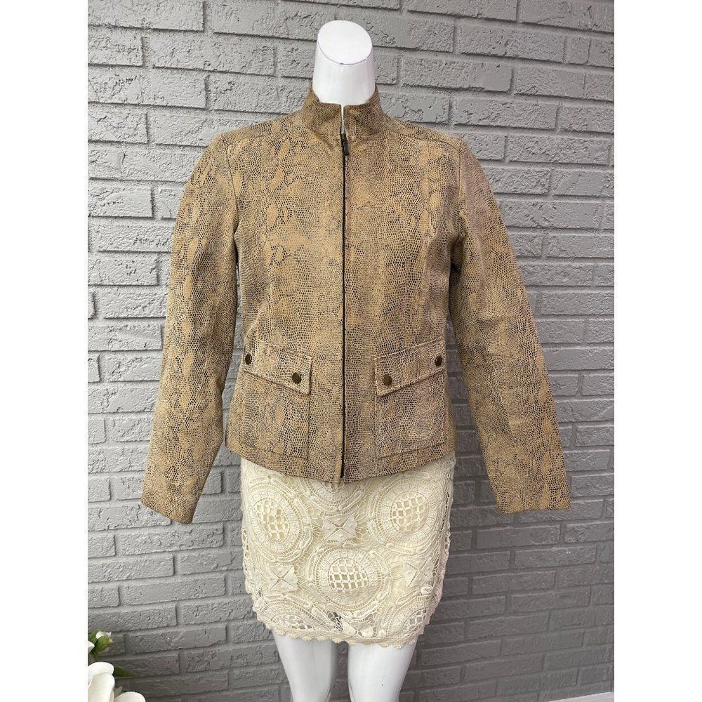 Alfani Brown Animal Print Leather Blazer Size S